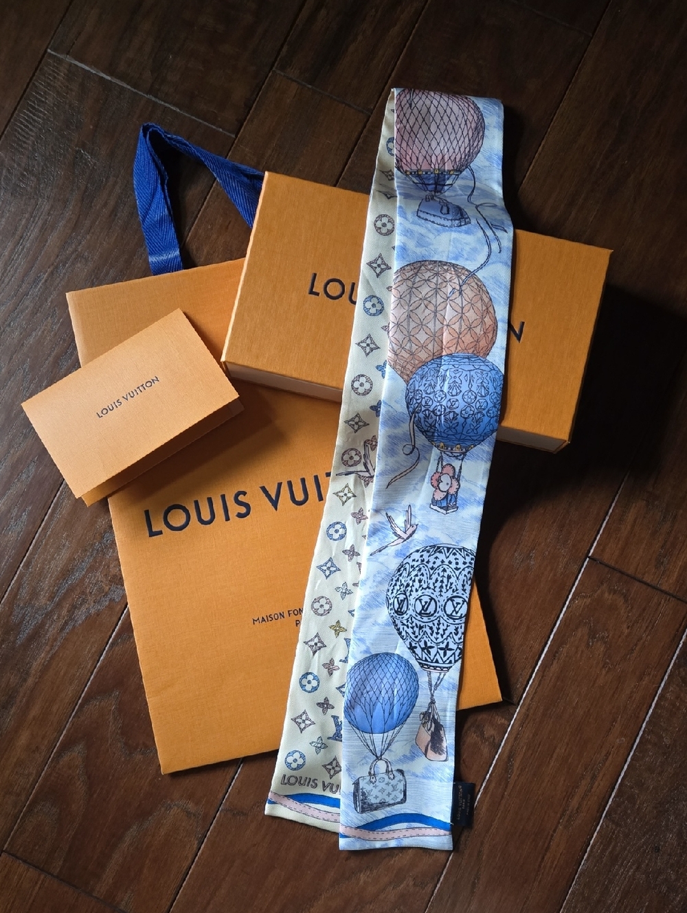Louis Vuitton Silk Twilly Up And Away Bandeau Scarf Blue/Cream